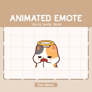 Emote animado: Lindo gato calicó rezando seriamente - Emote de dibujos animados - Emote divertido para transmisión - Listo para usar