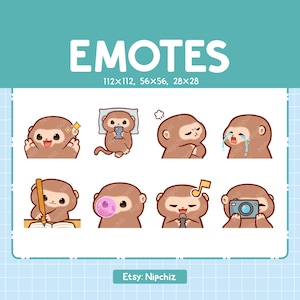 Monkey Emotes for Streamer (8) - Kawaii Cute Monkey - Emoji Pack for Streaming