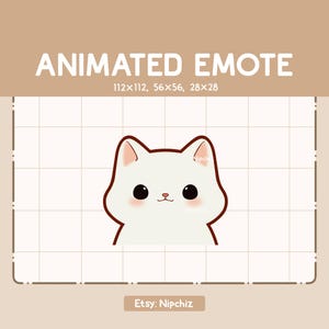 Animated Emote Chibi White Cat is Nodding His Head / Ready to Use / Cute Emote for Streaming