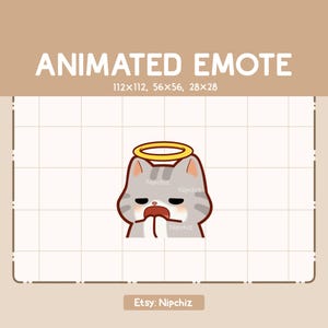 Animated Emote Cute Gray Tabby Cat is Praying Seriously / Kawaii Cartoon Emote / Chibi Emote For Streamer / Ready to Use