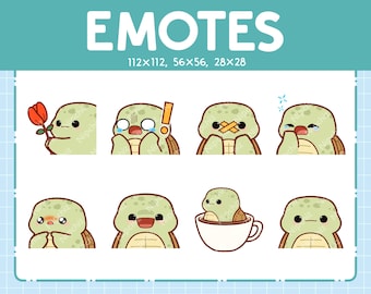 Chibi Turtle Emotes for Streaming - (8) kawaii Emotes – Cute Turtle Emote Bundle – Funny Emotes