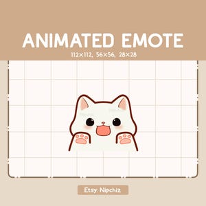 Animated Emote Cute White Cat is Licking Joyfully / Kawaii Emote / Adorable Emote for Streaming / Ready to Use