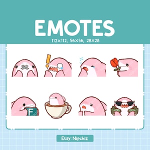 Chibi Pink Shark Emotes for Streamer (8) - Kawaii Cute Pink Shark - Emoji Pack for Streaming