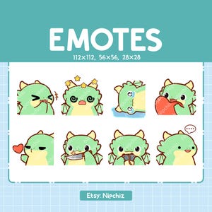 Chibi Green Dragon Emotes for Streamer (8) - Kawaii Cute Green Dragon - Emoji Pack