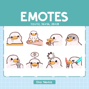 Kawaii White Duck Emotes (8) – Cute Emotes for Streamer – Chibi White Duck Emoji Bundle