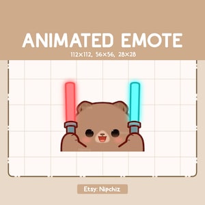 Gesto animado de oso grizzly kawaii y barra de luz / Gesto de dibujos animados kawaii / Gesto chibi para transmisor / Listo para usar