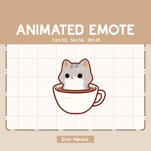 Animated Emote Cute Gray Tabby Cat Inside a Cup of Tea is Spinning Around - Cartoon Emote - Funny Emote for Streaming - Ready to Use