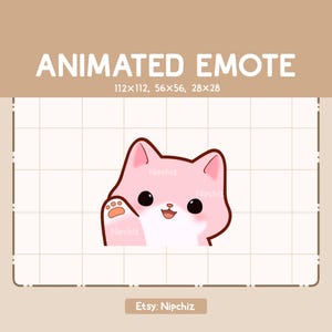 Gesto animado de lindo gato rosa saludando: gesto divertido para transmisores: lindo gesto de dibujos animados, listo para usar