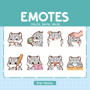 Emotes léopard des neiges pour streamer (8) - Mignon léopard des neiges kawaii - Pack d'emojis pour le streaming