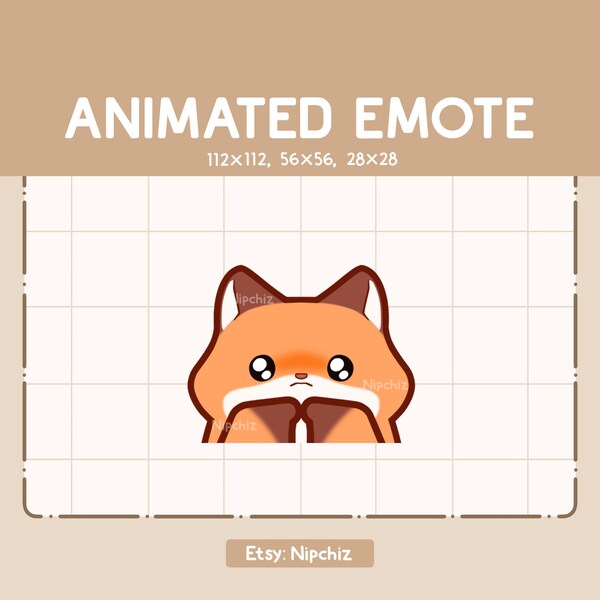 Emote animado lindo y adorable zorro tímido y suplicante - Emote Chibi adorable - Emote Kawaii para transmisión - Emote de dibujos animados