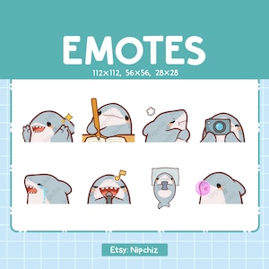 Emoticones de tiburón para streamers (8) - Tiburón lindo kawaii - Paquete de emojis para streaming