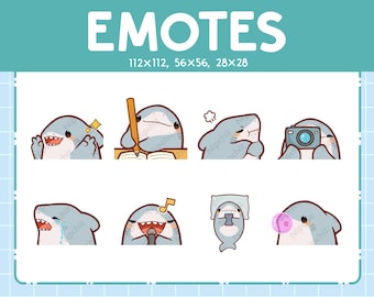 Emoticones de tiburón para streamers (8) - Tiburón lindo kawaii - Paquete de emojis para streaming