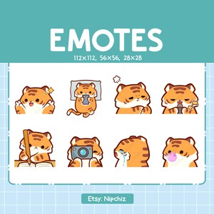 Tiger Emotes for Streaming | Kawaii Animal Emoji | (8) Cute Tiger Emote Pack