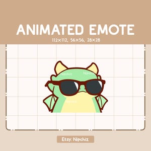 Animated Emote Cute Geen Dragon With Black Sunglasses Is Vibing By Waving His Head Back And Forth / Ready to Use / Cute Funny Emote