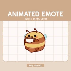 Animated Emote Bee is Sipping a Cup of Coffee - Cute Cartoon Emote - Ready to Use – Chibi Emote for Streaming
