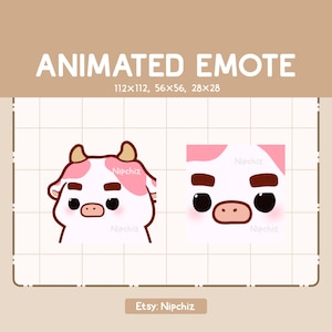 Animowana emotka Chibi Różowa Krowa Podnosząca Swoje Gęste Bajeczne Brwi - Urocza Kreskówkowa Emotka - Chibi Kawaii Emotka - Gotowa do Użycia