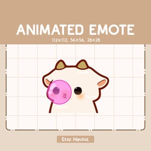 Animated Emote Chibi Goat is Chewing a Bubblegum / Cartoon Chibi Emote / Ready to Use / Adorable Emote