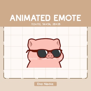 Animiertes Emote Chibi Schwein mit schwarzer Sonnenbrille schwingt mit dem Kopf hin und her - süßes Cartoon Emote - sofort einsatzbereit