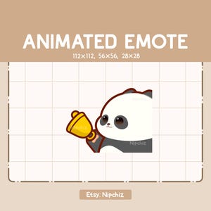 Gesto animado: Panda que intenta llamar la atención tocando una campana. Gesto de dibujos animados adorable. Gesto Chibi Kawaii. Listo para usar.