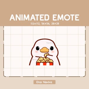 Animated Emote Duck is Eating a Cup of Popcorn / Adorable Chibi Emote / Cartoon Emote for Streaming