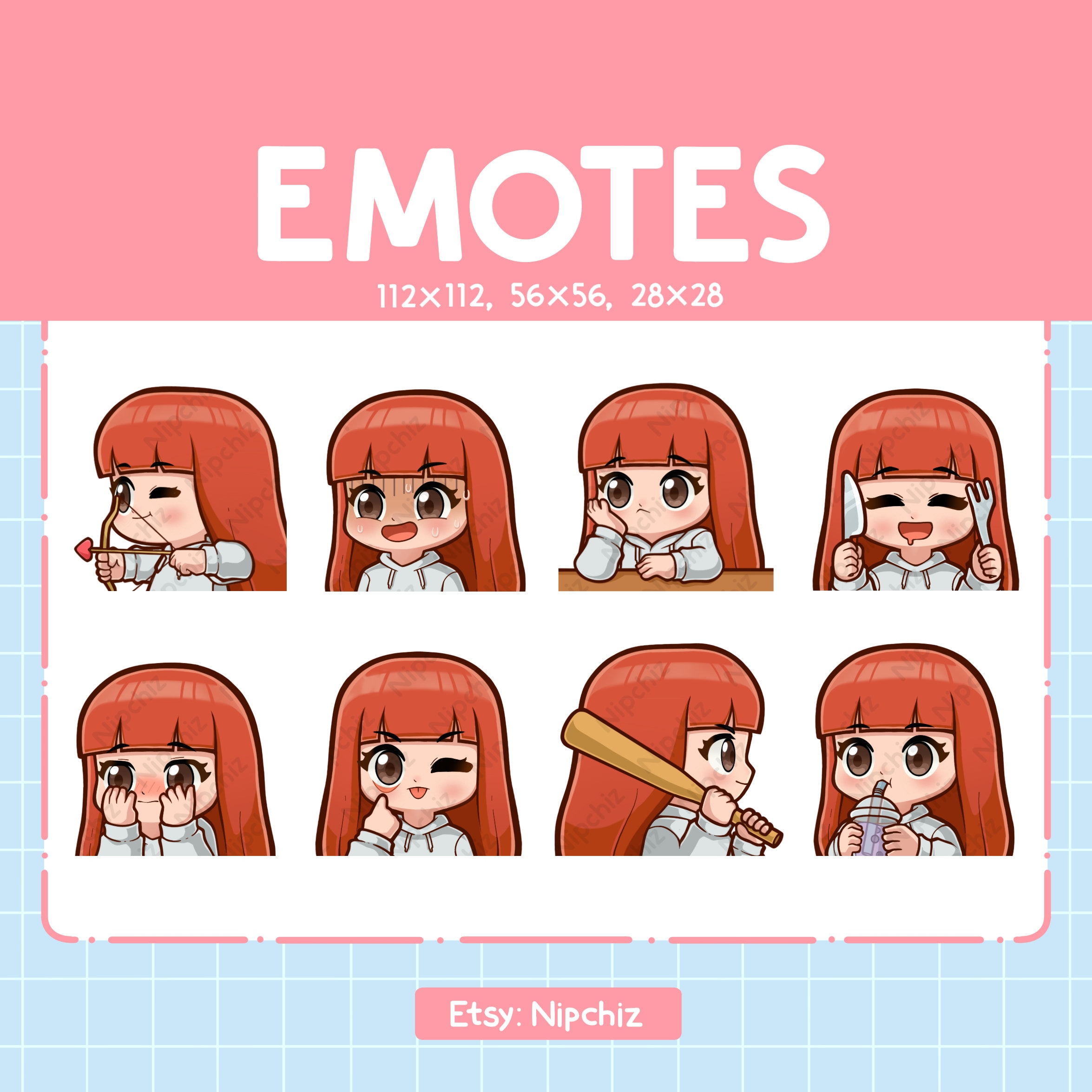 Girl Emote Bundle / Straight Red Hair With Bangs Emotes for Streaming ...