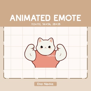 Animated Emote White Cat is Flexing his Muscle - Ready to Use - Cartoon Emote