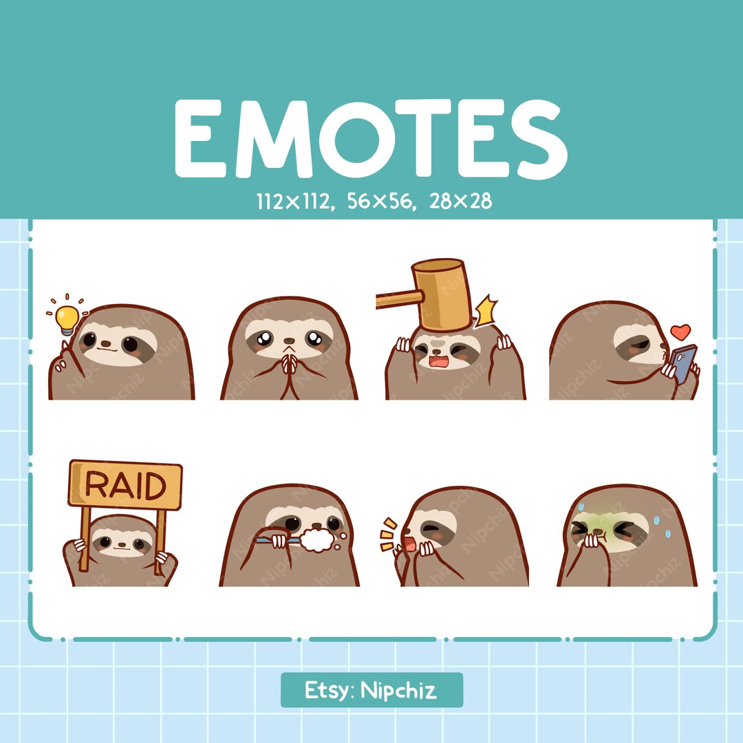 Sloth Emotes Cute Sloth Emotes | 8 Emotes for Streamer | Cute Sloth Emote Pack ...