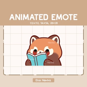 Animated Emote Red Panda is Reading a Book - Adorable Chibi Emote - Kawaii Cartoon Emote