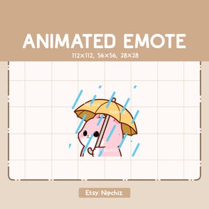 Animated Emote Pink Cat is Holding an Umbrella while it is Raining / Kawaii Cartoon Emote / Ready to Use / Cartoon Emote