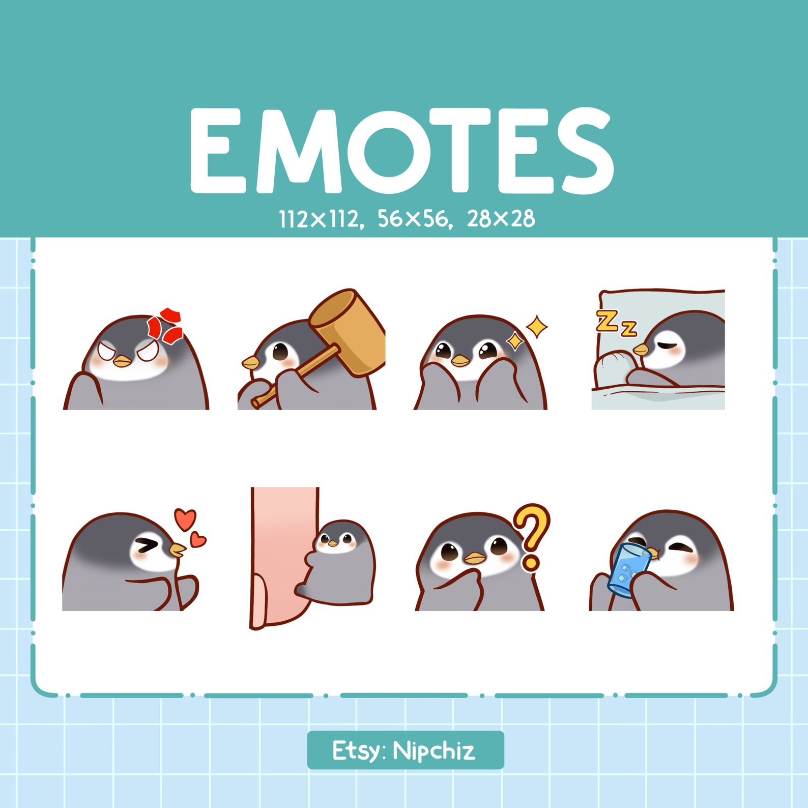 Penguin Emotes 8 Pack / Chibi Penguin Emotes for Streamer / Kawaii ...