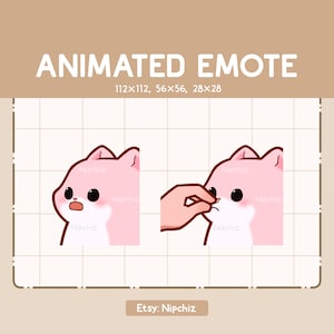 Animowana emotka Słodki gadatliwy różowy kot i ręka / Kawaii słodka emotka / Gotowa do użycia / Emotka do przesyłania strumieniowego