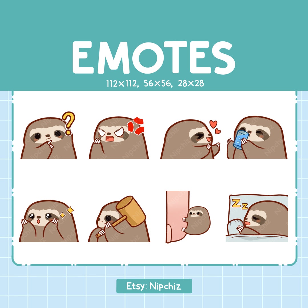 Sloth Emotes Chibi Sloth Emotes for Streamer (8) - Kawaii Cute Sloth - Emoji Pack ...