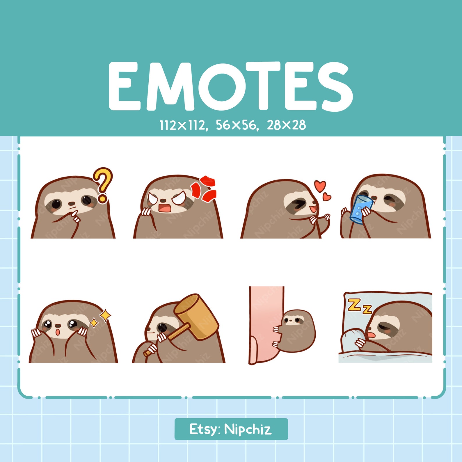 Sloth Emotes Chibi Sloth Emotes for Streamer (8) - Kawaii Cute Sloth - Emoji Pack ...