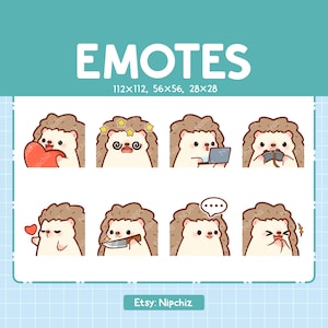 Emotes Hedgehog / 8 Cute Emotes for Streaming / Digital / Chibi Hedgehog Emote Bundle