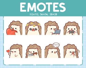 Emotes Egel / 8 schattige emotes voor streaming / Digitaal / bundel Chibi Hedgehog-emotes