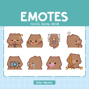 Chibi Bear Emotes for Streamer (8) - Kawaii Cute Grizzly Bear - Emoji Pack for Streaming