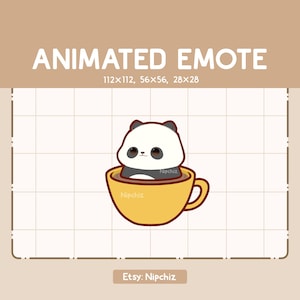 Animated Emote Cute Panda Inside a Cup of Coffee is Spinning Around / Cartoon Chibi Emote / Ready to Use / Adorable Emote for Streaming