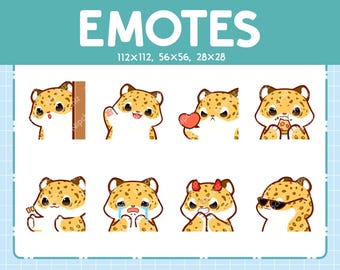 Leopard Emotes 8 Pack / Chibi Leopard Emotes for Streamer / Kawaii Emoji Set