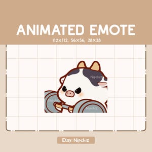 トレーニング中のちび牛のアニメーション絵文字 / かわいい漫画絵文字 / ストリーマー向けちび絵文字 / すぐに使用可能