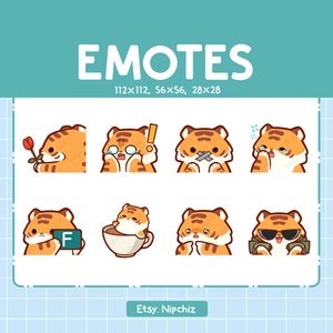 Emotes Tiger | 8 Cute Emotes for Streaming | Digital | Chibi Tiger Emote Bundle