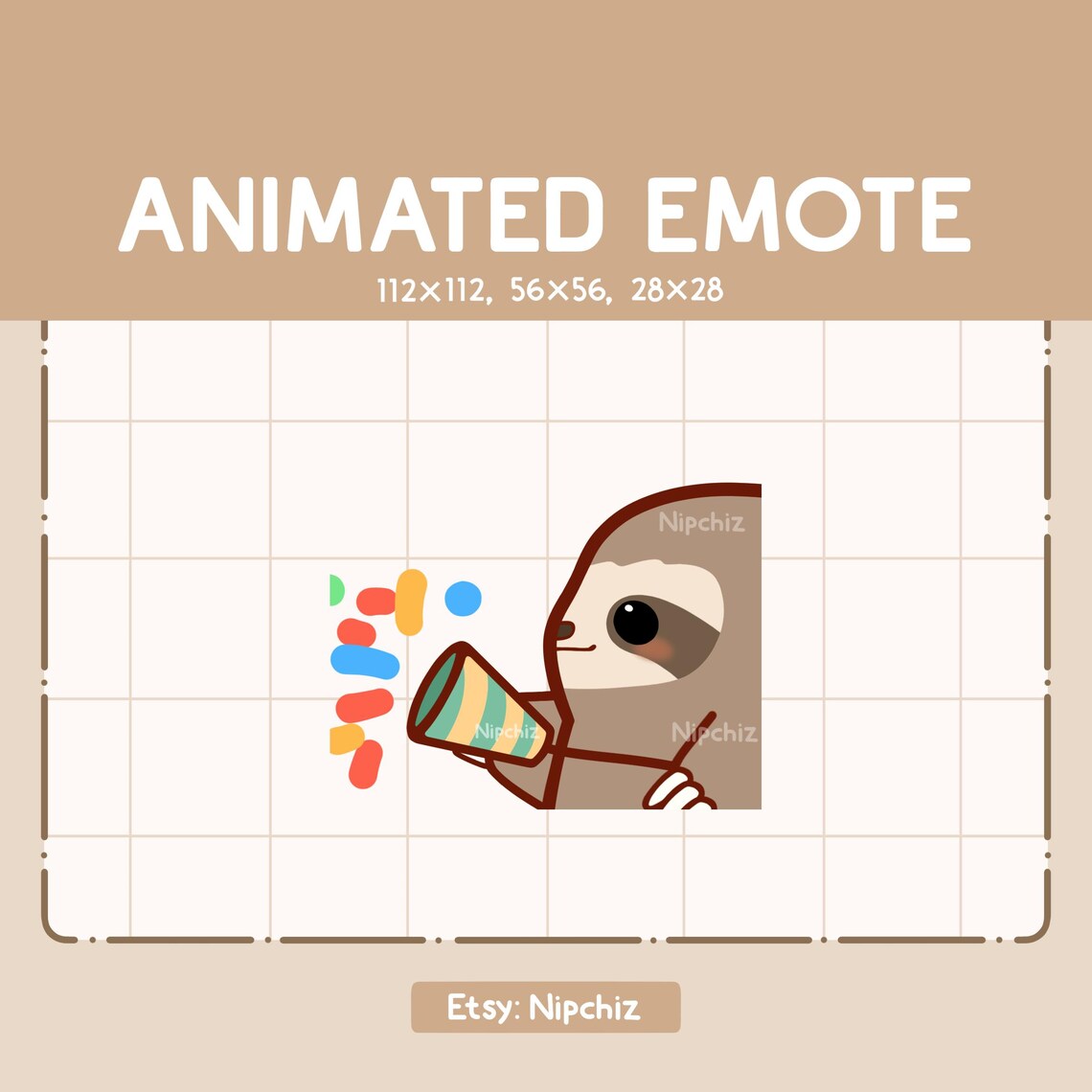 Animated Emote Chibi Sloth Celebrating the Moment With His Party Popper ...