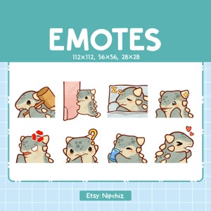 Emotes dinosaure ankylosaure / 8 émoticônes mignonnes pour le streaming / Numérique / Lot d'émotes Chibi Ankylosaure