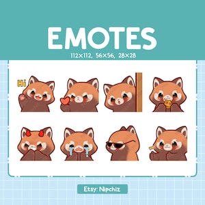 Emotki czerwonej pandy do streamingu | Kawaii Animal Emoji | (8) Uroczy pakiet emotikonów czerwonej pandy