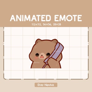 Animated Emote Chibi Grizzly Bear is Talking Through a Telephone / Emote for Streaming