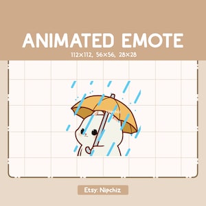Animated Emote White Cat is Holding an Umbrella while it is Raining / Emote for Streaming / Ready to Use