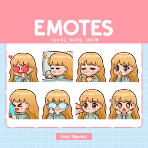 Chibi Girl Emotes for Streaming/Blonde Hair – Brown Eyes (8) Kawaii Emotes / Cute Girl Emote Bundle
