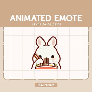 Animiertes Emote Niedliches Kaninchen isst Ramen-Nudeln - Entzückendes Cartoon Emote - Chibi Kawaii Emote - Gebrauchsfertig
