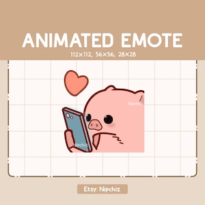 かわいい豚が携帯電話を持ってタップしているアニメーション / 愛らしいチビ絵文字 / ストリーミング用の漫画絵文字