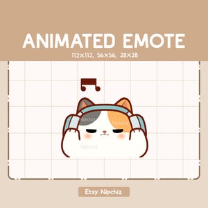 Gesto animado de adorable gato calicó con auriculares / Gesto lindo / Gesto alegre adorable / Listo para usar