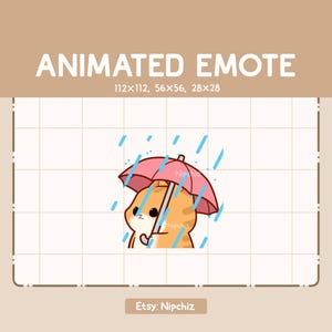 Animated Emote Orange Tabby Cat is Holding an Umbrella while it is Raining / Adorable Chibi Emote / Cartoon Emote for Streaming